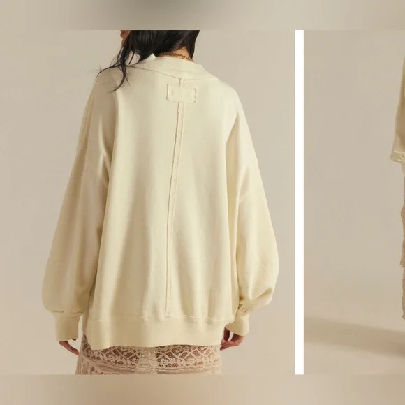 NWT Free People We The Free Palm Spring Turtleneck Graphic Pullover ivory - S, M - Picture 3 of 10